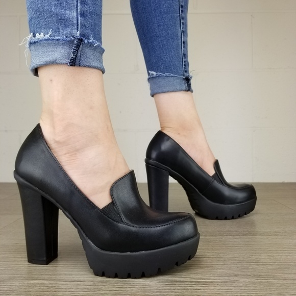 Slip on rockabilly Chunky Heels Faux Leather - Picture 6 of 8